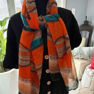 Orange and Teal Patterned Scarf